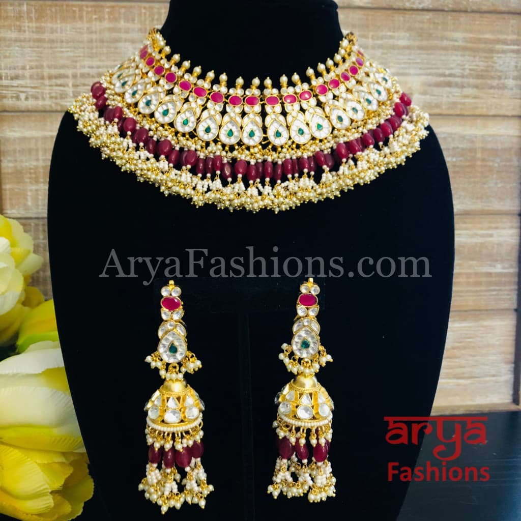 Ruby Red Necklace / Sabyasachi jewellery/Jaipuri Mala/ Pakistani Jewellery/ Turquoise jewellery/ Wedding authentic jewellery/ Bollywood Necklace.