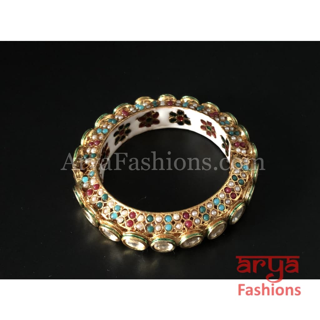 2.6,2.8 Kundan Bracelet Kada with Colorful Meenakari