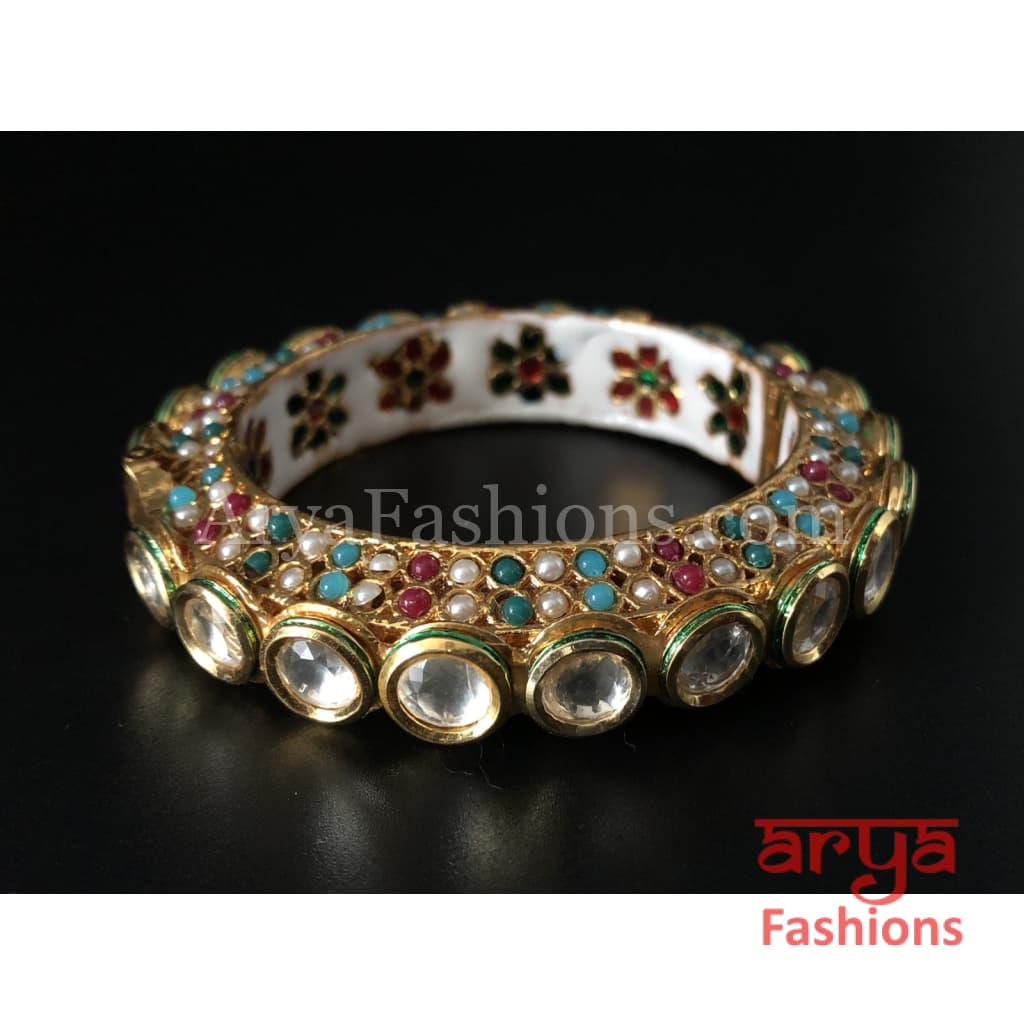 2.6,2.8 Kundan Bracelet Kada with Colorful Meenakari