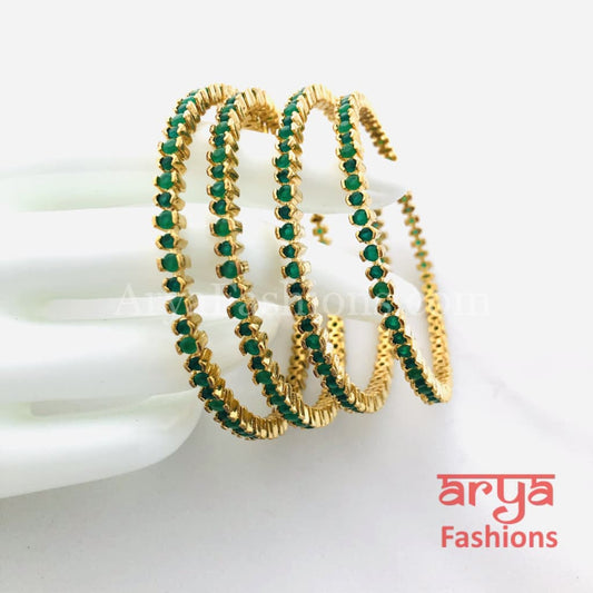 2.6 Golden Emerald Green CZ Trendy Bangles Set of 4