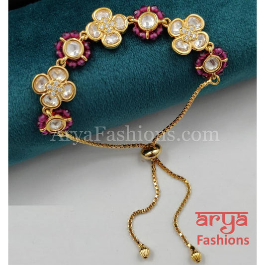 Golden Kundan CZ Chain Bracelet/ Adjustable Rakhi Bracelet for Girls