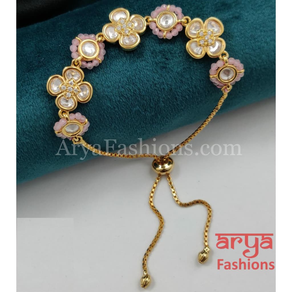 Golden Kundan CZ Chain Bracelet/ Adjustable Rakhi Bracelet for Girls