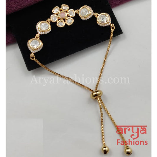 Golden Kundan CZ Chain Bracelet/ Adjustable Rakhi Bracelet for Girls