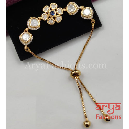 Golden Kundan CZ Chain Bracelet/ Adjustable Rakhi Bracelet for Girls