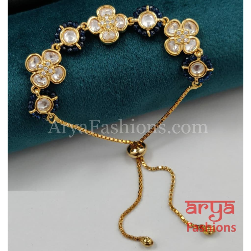 Golden Kundan CZ Chain Bracelet/ Adjustable Rakhi Bracelet for Girls