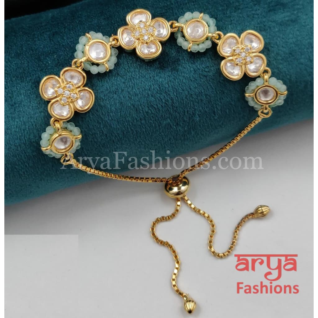 Golden Kundan CZ Chain Bracelet/ Adjustable Rakhi Bracelet for Girls