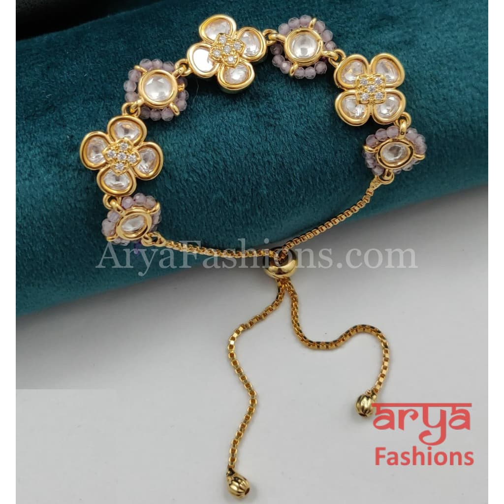 Golden Kundan CZ Chain Bracelet/ Adjustable Rakhi Bracelet for Girls