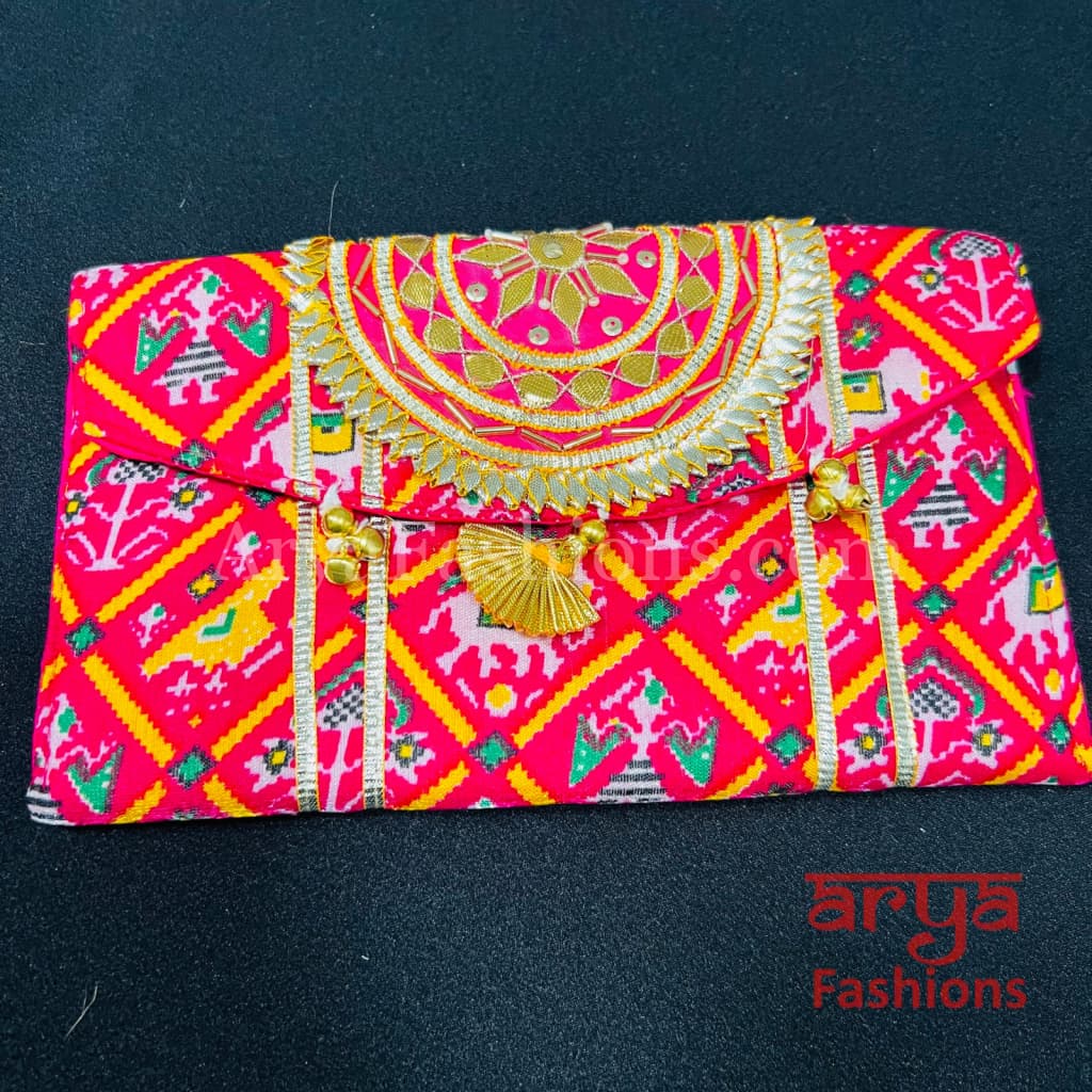 Jaipuri Bandhani Clutch Bag/ Designer Embroidered Purse