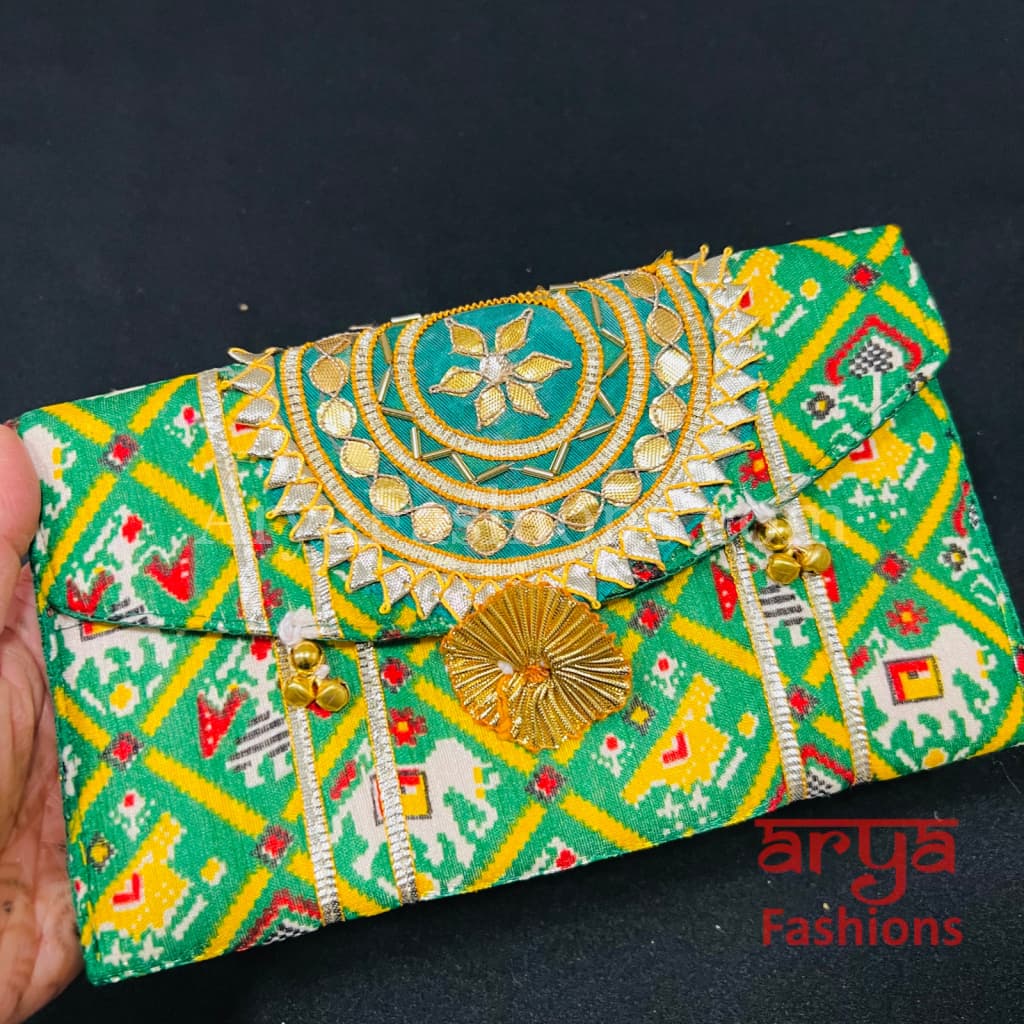 Jaipuri Bandhani Clutch Bag/ Designer Embroidered Purse