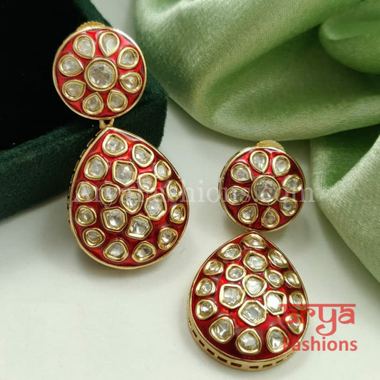 Meenakari Polki Kundan Chandbali Earrings