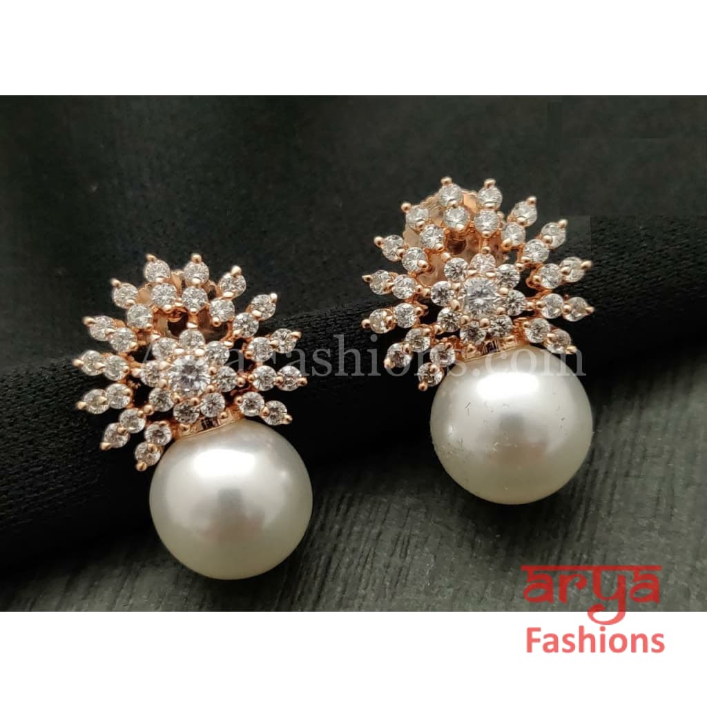 Mimi Rose Gold CZ Studs with Pearl