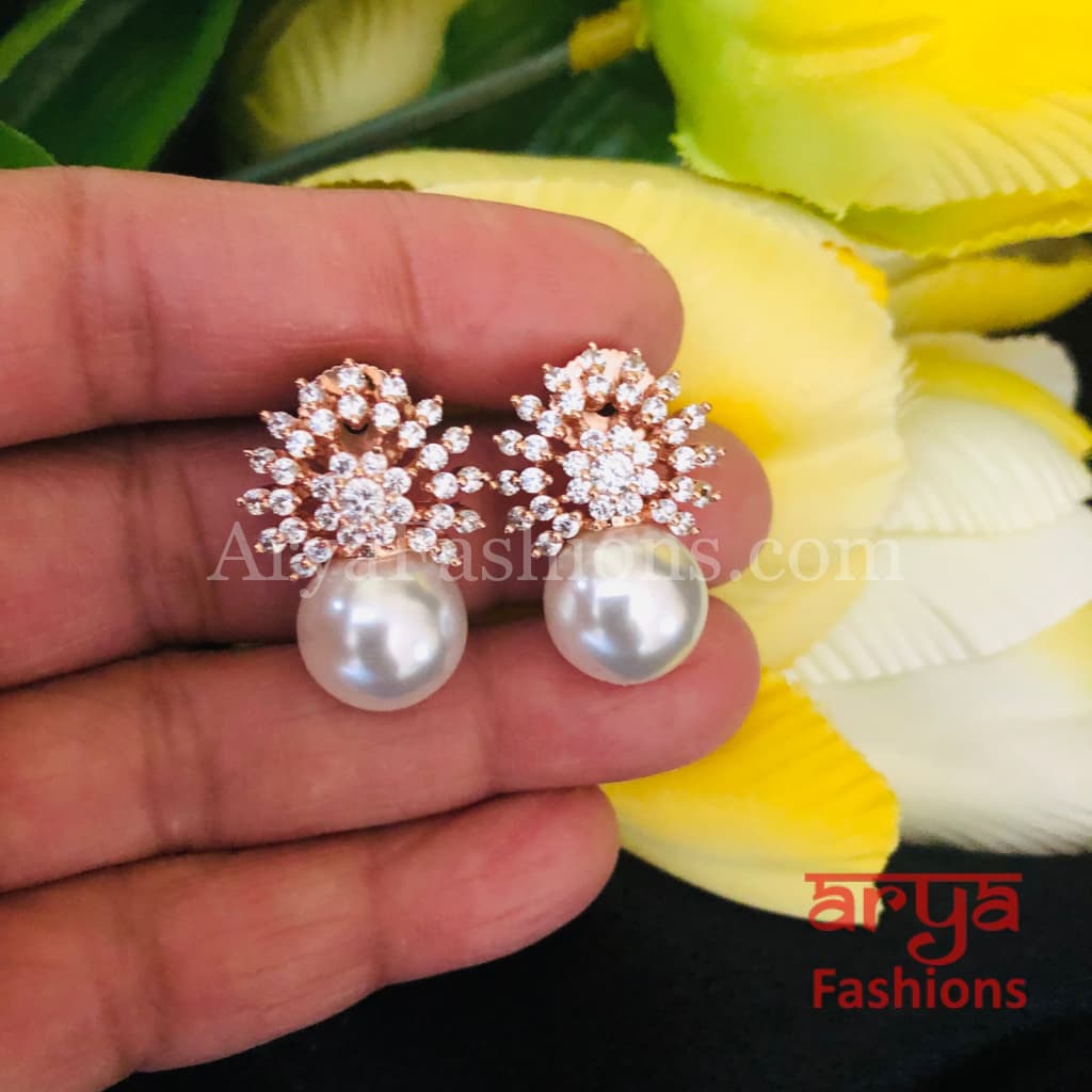 Mimi Rose Gold CZ Studs with Pearl