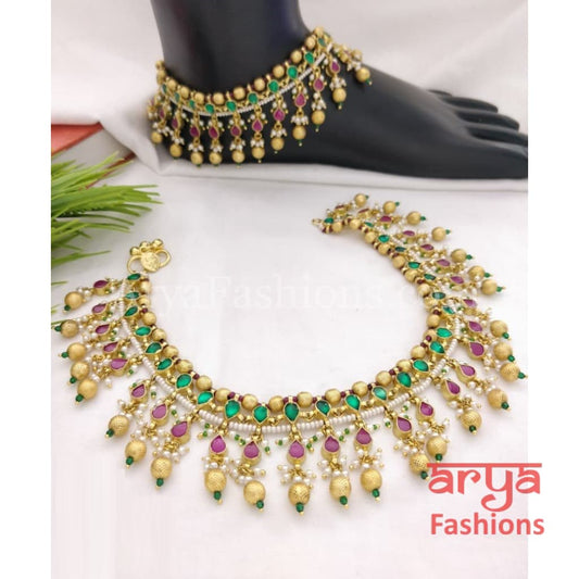 Pacchi Kundan Payal/Rajwadi Anklet/Bridal Anklets/Indian Payal