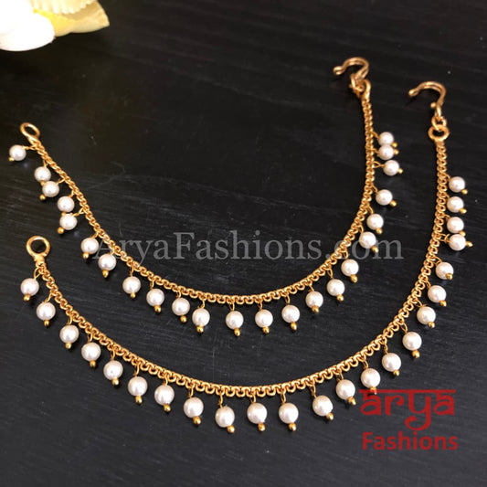 Pearl Ear Chain/ Golden Kundan Earring Extender Chain /Earring Extension