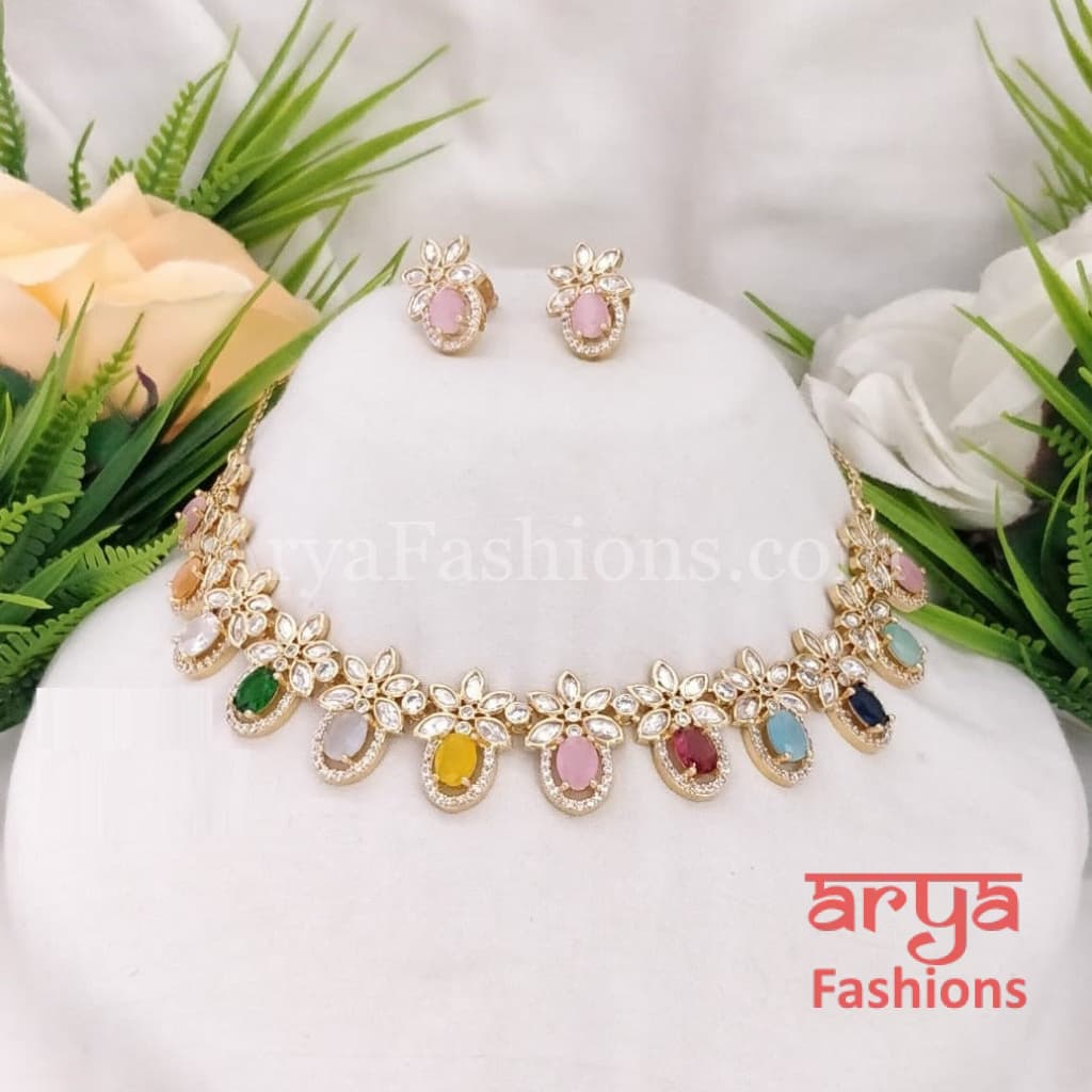 Rani Designer Kundan Necklace with CZ Stones