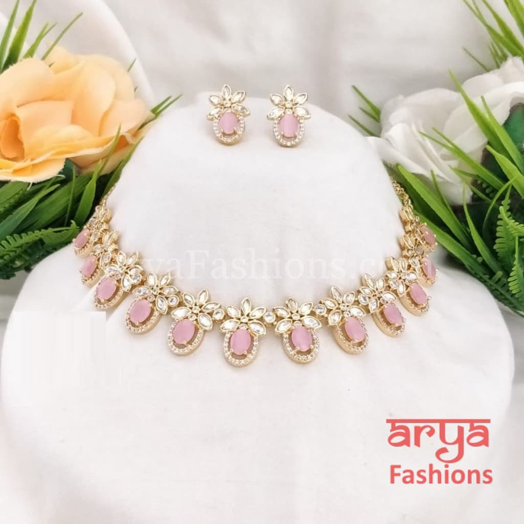 Rani Designer Kundan Necklace with CZ Stones