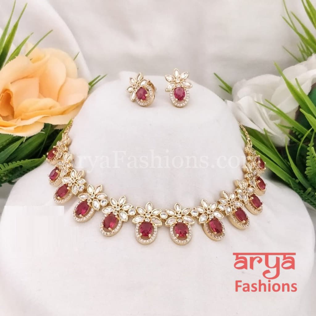 Rani Designer Kundan Necklace with CZ Stones