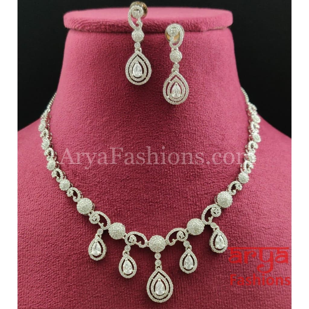 Silver Cubic Zirconia Necklace with Earrings