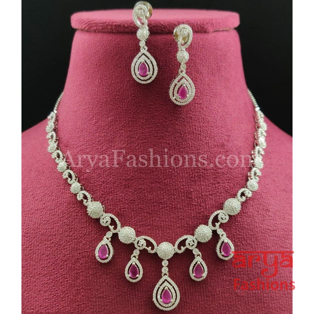 Silver Cubic Zirconia Necklace with Earrings