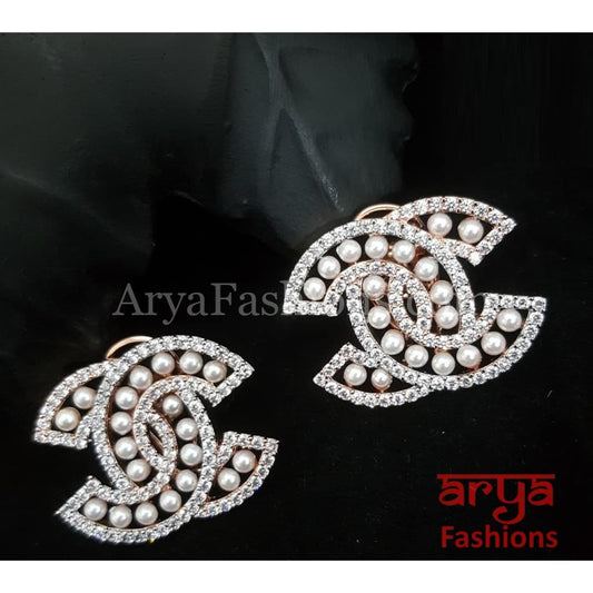 Tanisha CZ Studs with Silver stones in Rose Gold/ Silver/ Gold