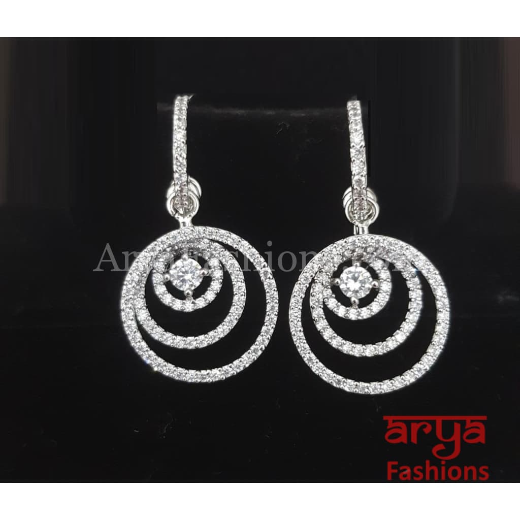 Cubic Zirconia Dangle Earrings with Silver CZ Stones