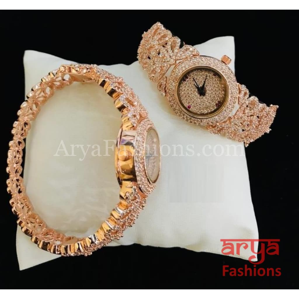 CZ Designer Ladies Watch/ Rose Gold Silver Bridal Stone Female Wrist Hip Hop 