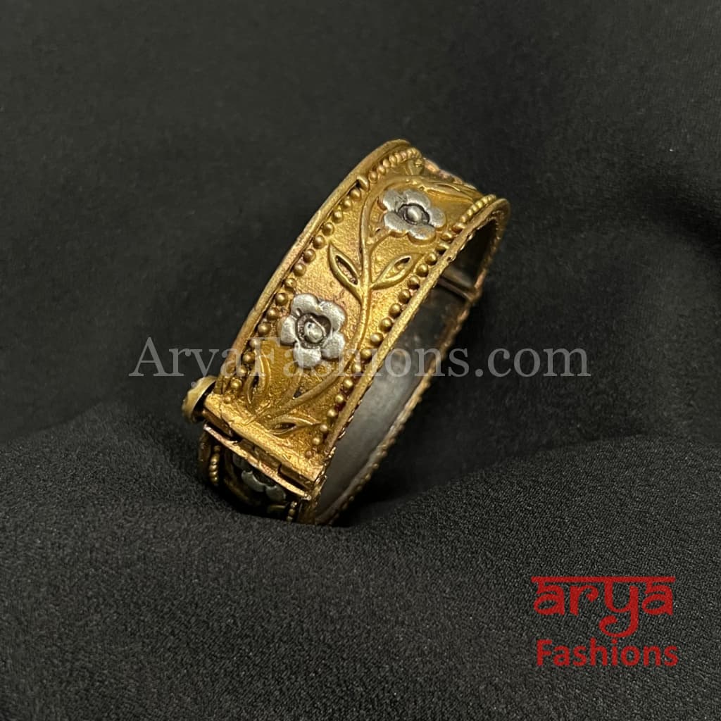 Dual Tone Golden Silver Rajwadi Openable Bracelet