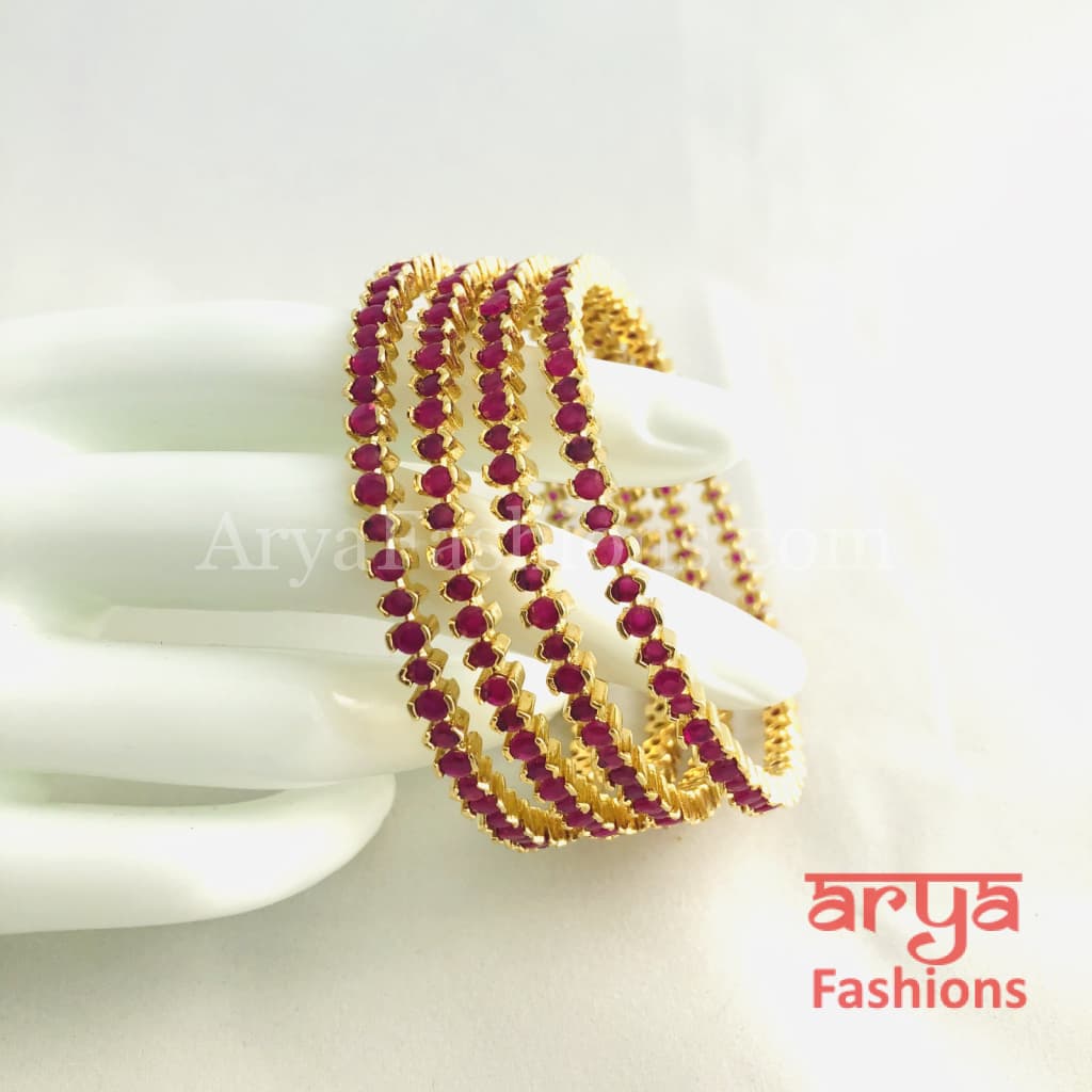 Golden Ruby Bangles / Pink CZ Trendy Set of 4