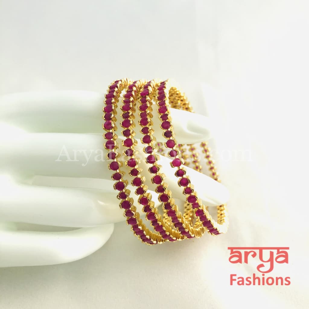 Golden Ruby Bangles / Pink CZ Trendy Set of 4