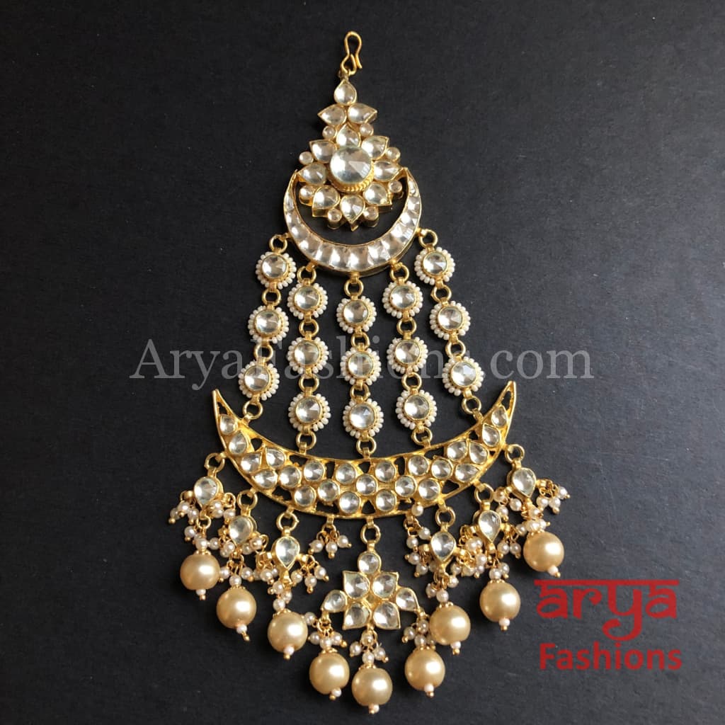 Gold Jhoomer store Passa Jhoomar,Gold Pearls Kundan Passa, Indian Bridal Jewelry Headpiece