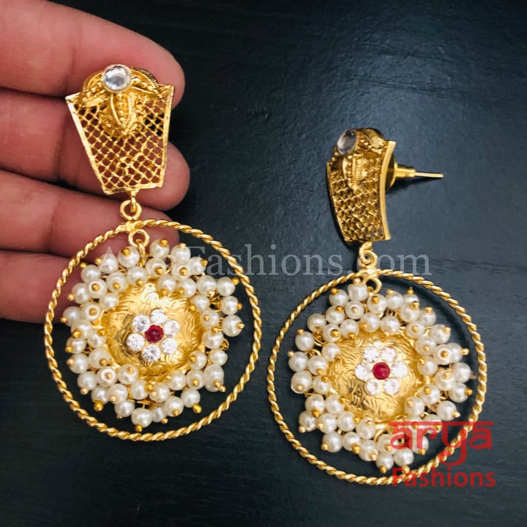 Gold Toned Peacock Design Kempu Chandbali Earrings Kundan Earrings & Studs