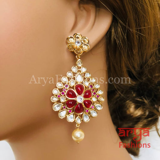 Mohini Ruby Kundan Pearl Bridal Chandbali Earrings