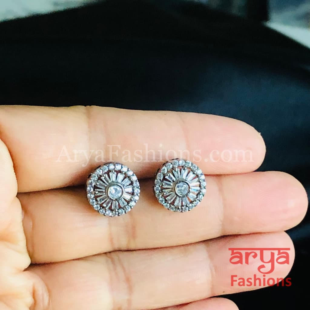 Silver Micro CZ Round Designer Studs