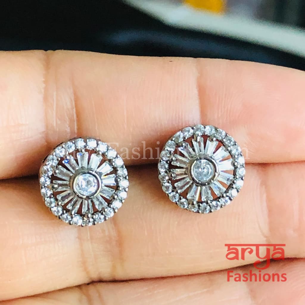 Silver Micro CZ Round Designer Studs