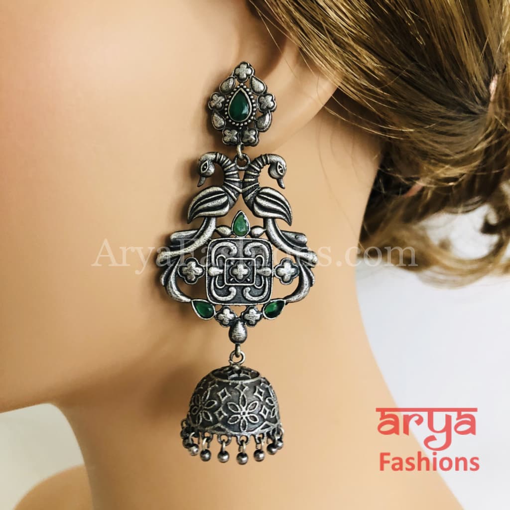 Ethnic Embroidered Earring with Silver Danglers – Digital Dress Room