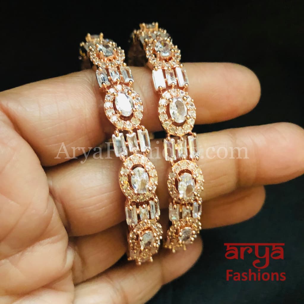 Tuhina Rose Gold Cubic Zirconia Statement Bangles