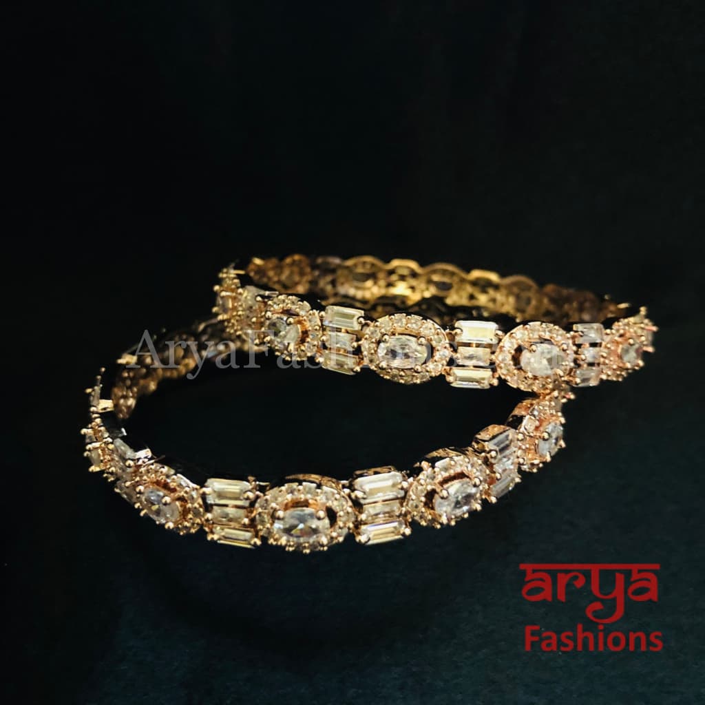 Tuhina Rose Gold Cubic Zirconia Statement Bangles