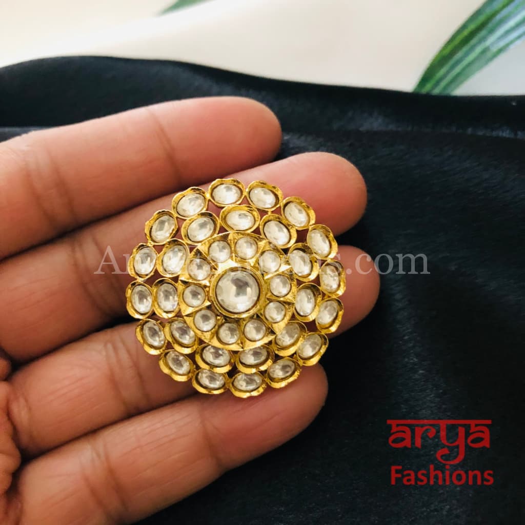 Buy Gold Plated Kundan Floral Ring by Paisley Pop Online at Aza Fashions.